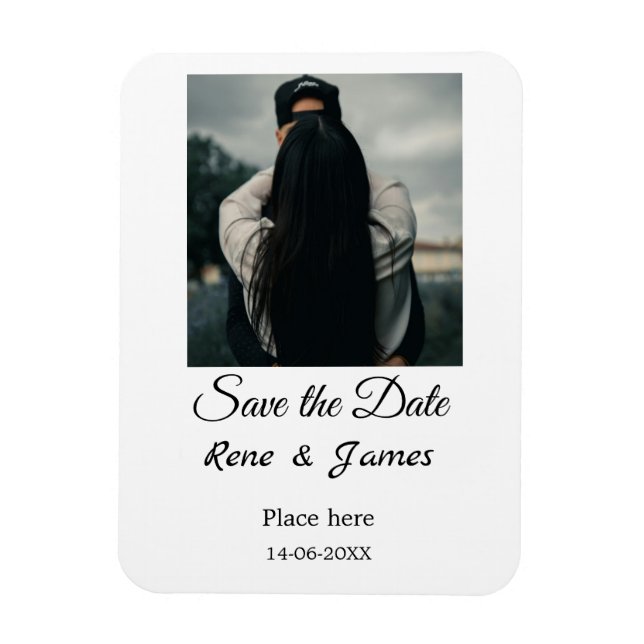 Minimal foto vit svart klassisk elegant spara det magnet (Vertikal)
