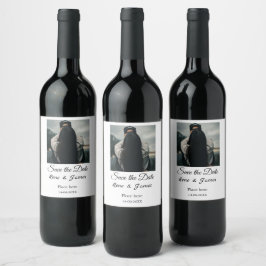 Minimal foto vit svart klassisk elegant spara det vinflaska etikett