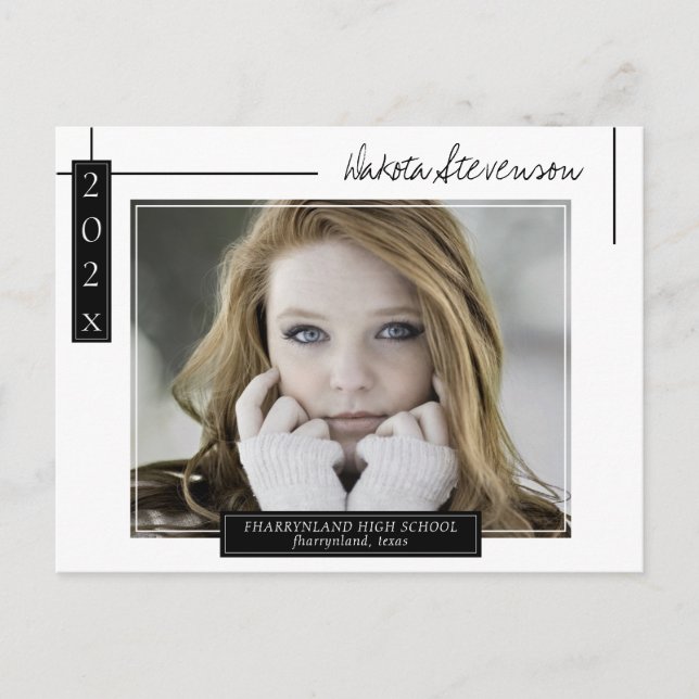 Minimal fotofil för svart och vitt Linjer Studente Vykort (Framsida)