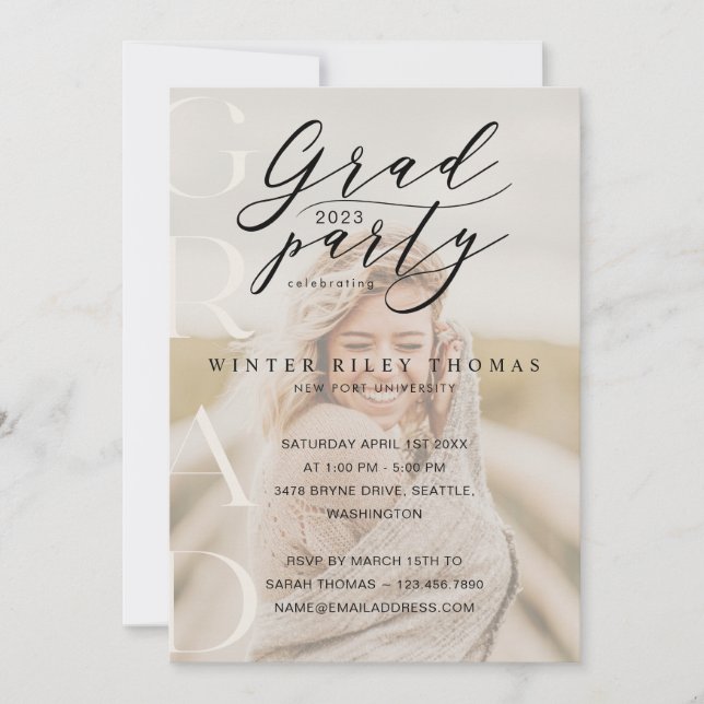 Minimal fotograd Party Modern Calligraphy Cream Inbjudningar (Framsida)