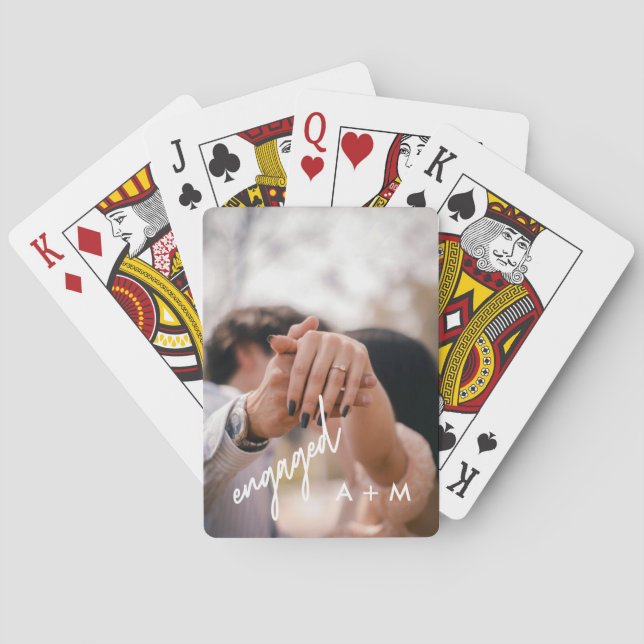 Minimal fotoskript "Förlovad" med anpassade initia Casinokort (Baksidan)
