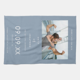 Minimal fototext - damm blå Spara datum Kökshandduk