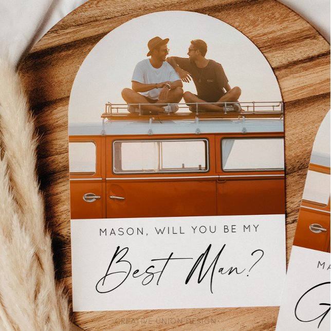 Minimal Frieri av bästa man med foto Inbjudningar (Groomsman Proposal Card)