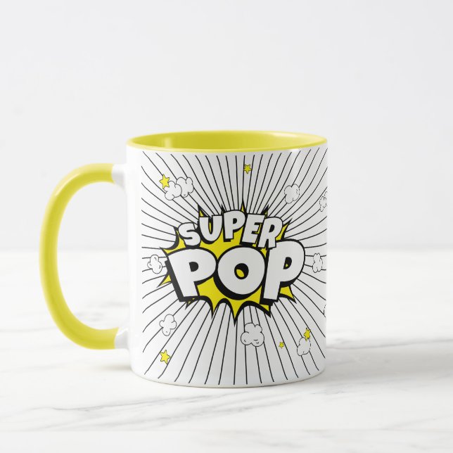 Minimal Fun SUPER POP! Popcorn Pun | Pop Art Mugg (Vänster)