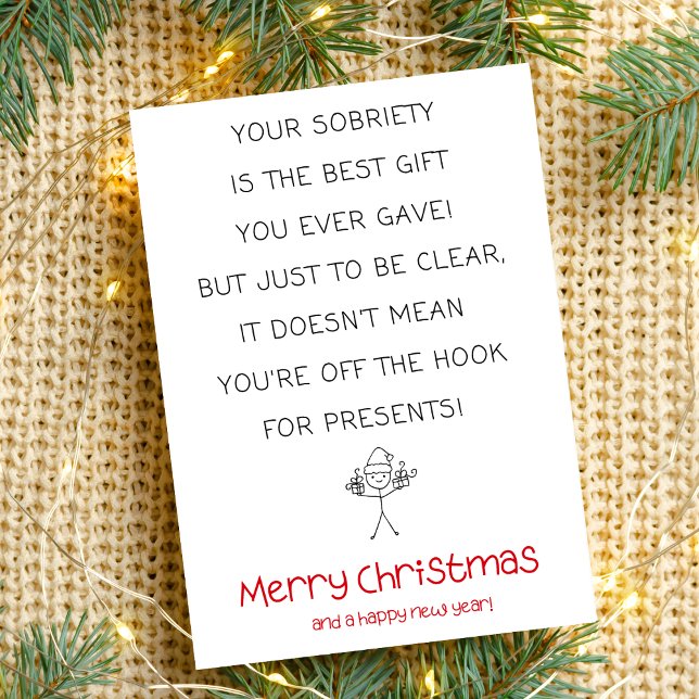 Minimal funny julkort för säkerhet kort (humorous xmas card for addiction recovery, sober support, simple minimal black red)