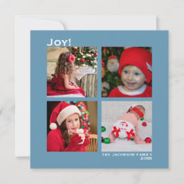 Minimal fyrkant 4 Fotojul Joy Blue Julkort