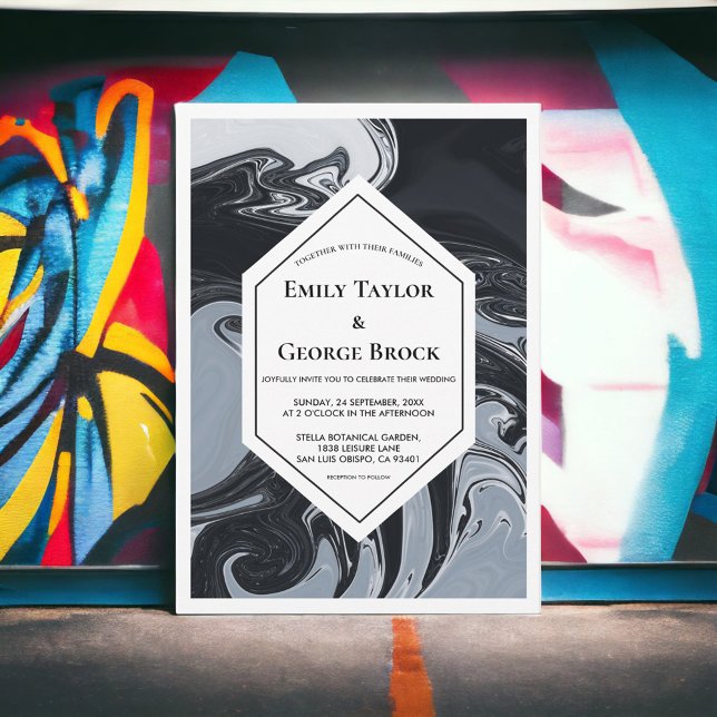 Minimal Geometric Bröllop i svart och vit Abstrakt Inbjudningar (Skapare uppladdad)