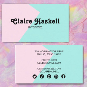 Minimal Geometric Social Media Icons Rosa Aqua Visitkort