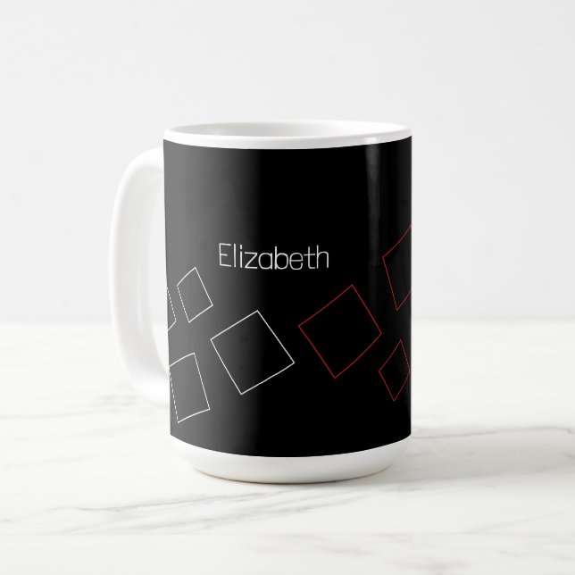 Minimal geometrisk Chic Monogrammed Red Black Whit Kaffemugg (Framsida vänster)