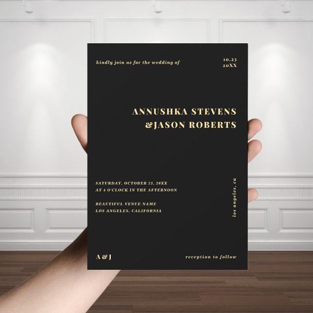 Minimal Geometrisk utmatad foto Bröllop med svart  Inbjudningar (Skapare uppladdad)