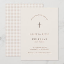 Minimal Gingham Baptism Christening Kor Inbjudan