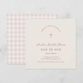 Minimal Gingham Baptism Christening Square Inbjuda Inbjudningar