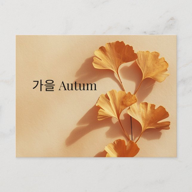 Minimal Ginkgo Höst Postkort Koreanska Engelska Vykort (Framsida)