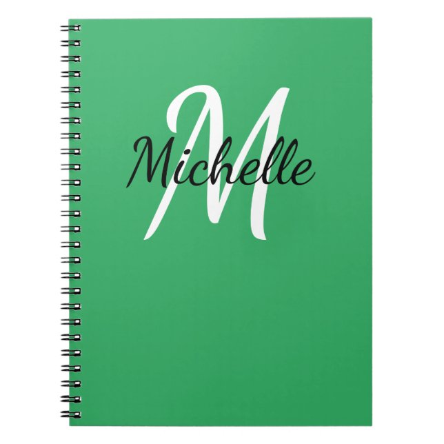 Minimal Girly Grönt Monogram Namn & Initial Anteckningsbok (Framsidan)