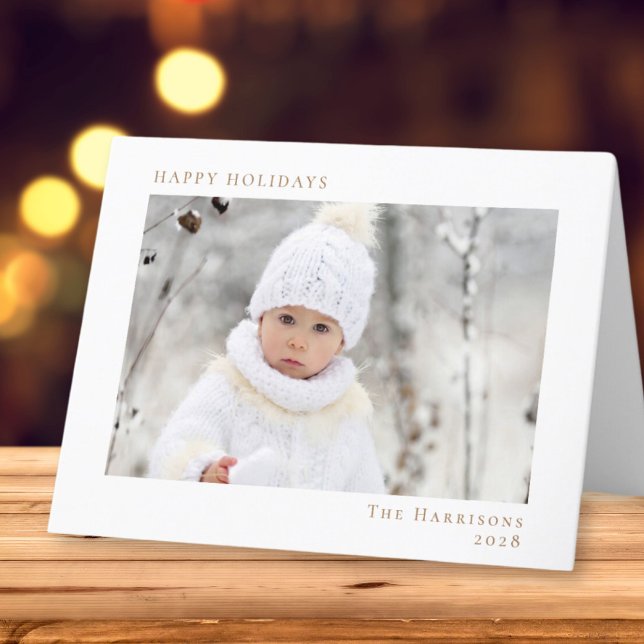 Minimal Glad helg Photo White Guld-jul (Share the love and warmth of the season with your personalized photo Christmas card)