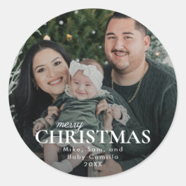 Minimal Glad Jul Familjefoto  Runt Klistermärke