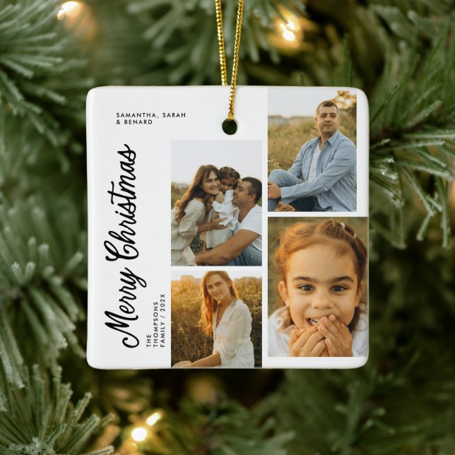 Minimal glad jul manus Familj 4 bilder Julgransprydnad Keramik (Träd)