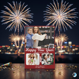 Minimal Glad Nyår Vit 3 Kollage Flera Foto Julkort