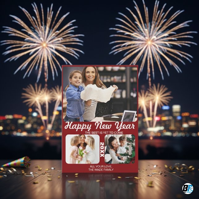 Minimal Glad Nyår Vit 3 Kollage Flera Foto Julkort (Skapare uppladdad)