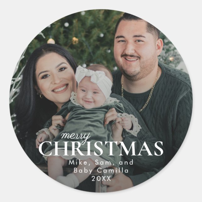 Minimal God jul-familjfoto Runt Klistermärke (Framsida)