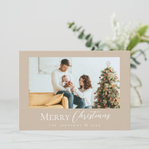 Minimal God jul Modern Family Photo Taupe Julkort