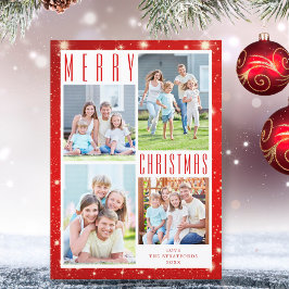 Minimal GOD JUL Photo Collage Red Ljus H Julkort