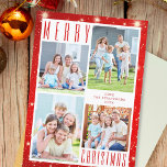 Minimal GOD JUL Photo Collage Red Ljus Julkort<br><div class="desc">Enkel, modern design med en elegant text GOD JUL mot en röd bakgrund med ljus. Inkludera fyra foton och anpassningsbarna på framsidan och/eller baksidan (valfritt). PHOTO TIP: Markera foton med subjekt i mitten eller förställ dem till skörd i liknande former som visas för lättöverförbart bilder som fyller fotoutrymmet perfekt. Kontakta...</div>