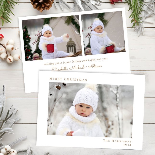 Minimal God jul Photo White Guld Julkort (Share the love and warmth of the season with your personalized photo Christmas card)