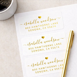 Minimal Gold Heart Script Signature Name  Adressetikett