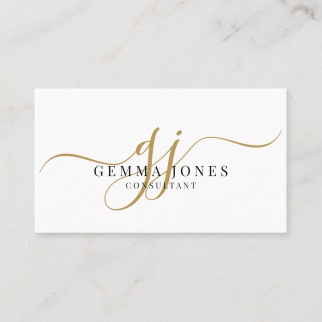 Minimal Gold Script Monogram Consultant Visitkort (Framsida)