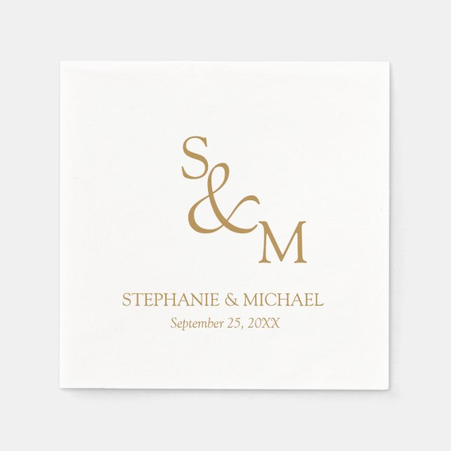 Minimal Gold Script Monogram Wedding Pappersservett (Framsidan)