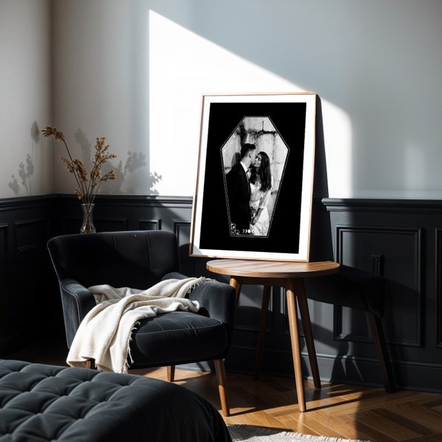 Minimal gotiic Black Coffin Anpassningsbar Photo R Poster (Minimal Gothic Black Coffin Custom Photo Frame Poster)
