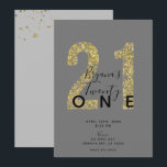 Minimal Grå Guld Flingor 21 Glitter 21-årsdag  Inbjudningar<br><div class="desc">Anpassa på valfritt sätt.</div>