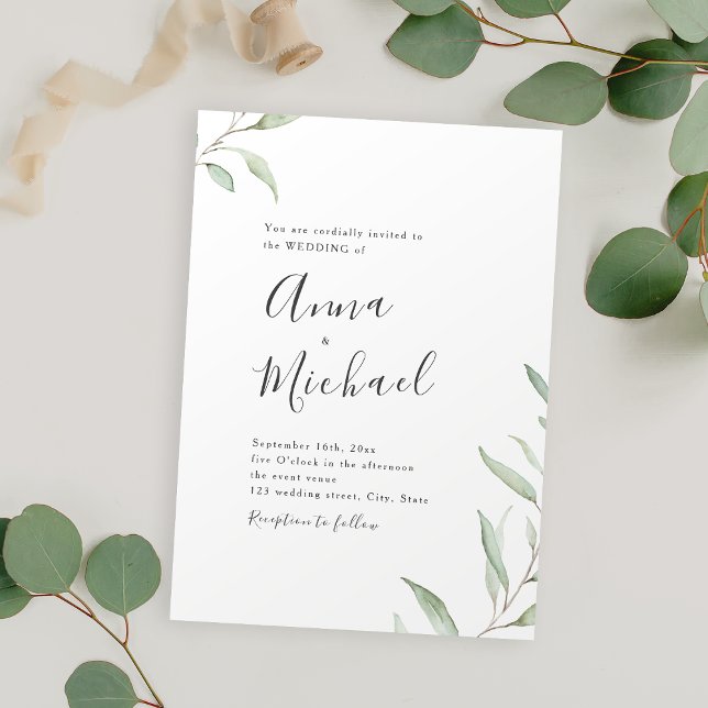 Minimal grå kalligrafi, rustic bröllop inbjudningar (Minimal greenery calligraphy rustic wedding invitation)