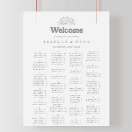 Minimal grå vildblomma alfabetisk sittplatskarta poster