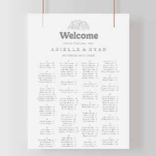 Minimal grå vildblomma alfabetisk sittplatskarta poster