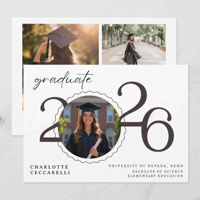 Minimal Graduation Announcement Inbjudningar (Fram/baksida)