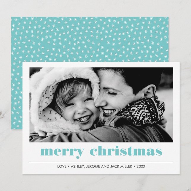 Minimal grafik | Aqua God jul Photo Kort (Fram/baksida)