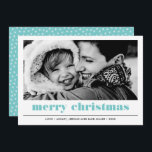 Minimal grafik | Aqua God jul Photo Kort<br><div class="desc">Contemporary och minsta fet grafiskt trendig akvablått bildkort av typen "God jul". På baksidan av kortet finns en popup med samordning av färg med en vinterstjärna mönster Alla färg som finns tillgängliga på begäran</div>