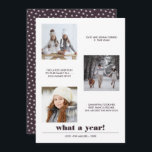 Minimal grafik | År i recension 3 fotokollage Kort<br><div class="desc">Contemporary och minimal fet grafisk typografi har tre favoritfoton med anpassningsbar,  med familjen namn och "vad ett år!" under,  Kortets baksida har ett klick som samordnar färg (burgundy) med en vinterstjärna mönster Alla färg som finns tillgängliga på begäran</div>