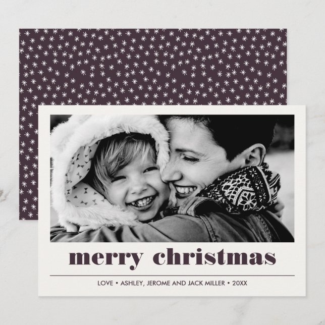 Minimal grafik | Burgundy God jul Photo Kort (Fram/baksida)