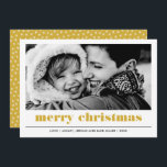 Minimal grafik | Gult God jul Photo Kort<br><div class="desc">Contemporary och minsta fet grafiskt trendig senapstyp för gult "God jul"-fotokort. På baksidan av kortet finns en popup med samordning av färg med en vinterstjärna mönster Alla färg som finns tillgängliga på begäran</div>