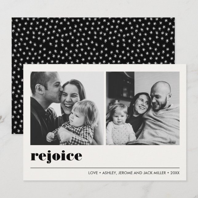 Minimal grafik | Rejoice Black jul 2 Photo Kort (Fram/baksida)