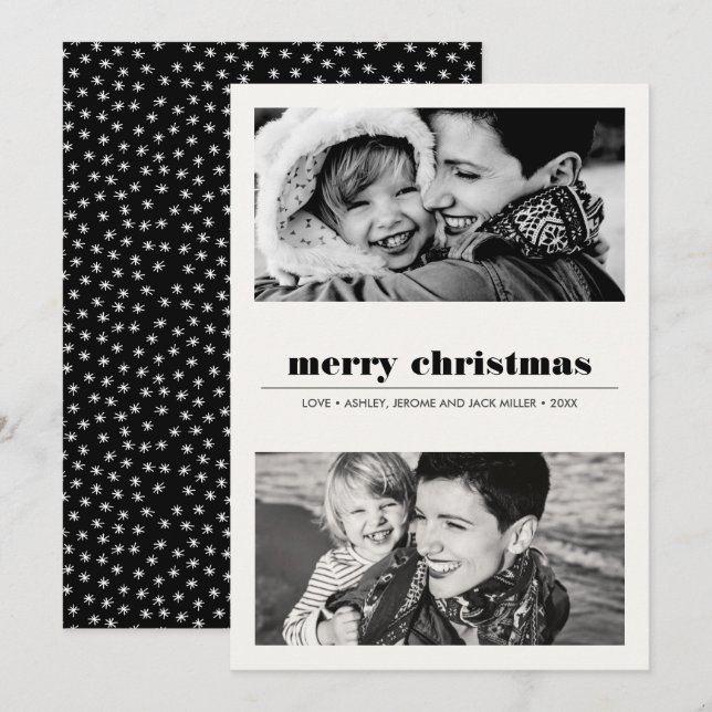 Minimal grafik | Svart God jul 2-foto Kort (Fram/baksida)
