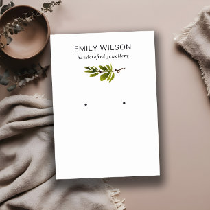 Minimal Gräs Gren Foliage Stud Earring Visning B Visitkort