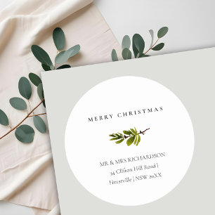 Minimal Gräs Gren God jul Adress Runt Klistermärke