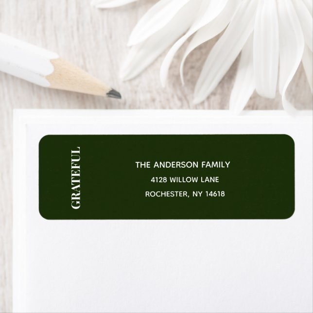 Minimal GRATEFUL | Forest Green Holiday Address Returadress Etikett (Insitu)