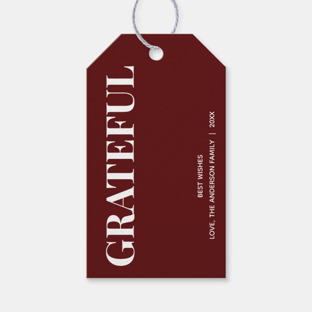 Minimal GRATEFUL Mörk Red Gift-Märkre Presentetikett (Framsidan)