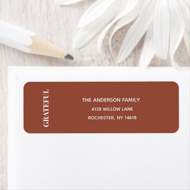 Minimal GRATEFUL | Terracotta Holiday Address Returadress Etikett (Insitu)