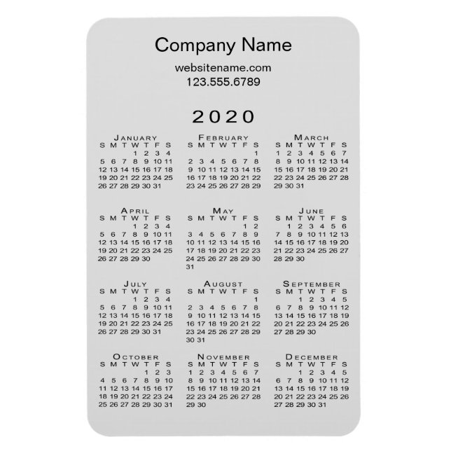 Minimal Grått Black 2020 Calendar Company Namn Inf Magnet (Vertikal)